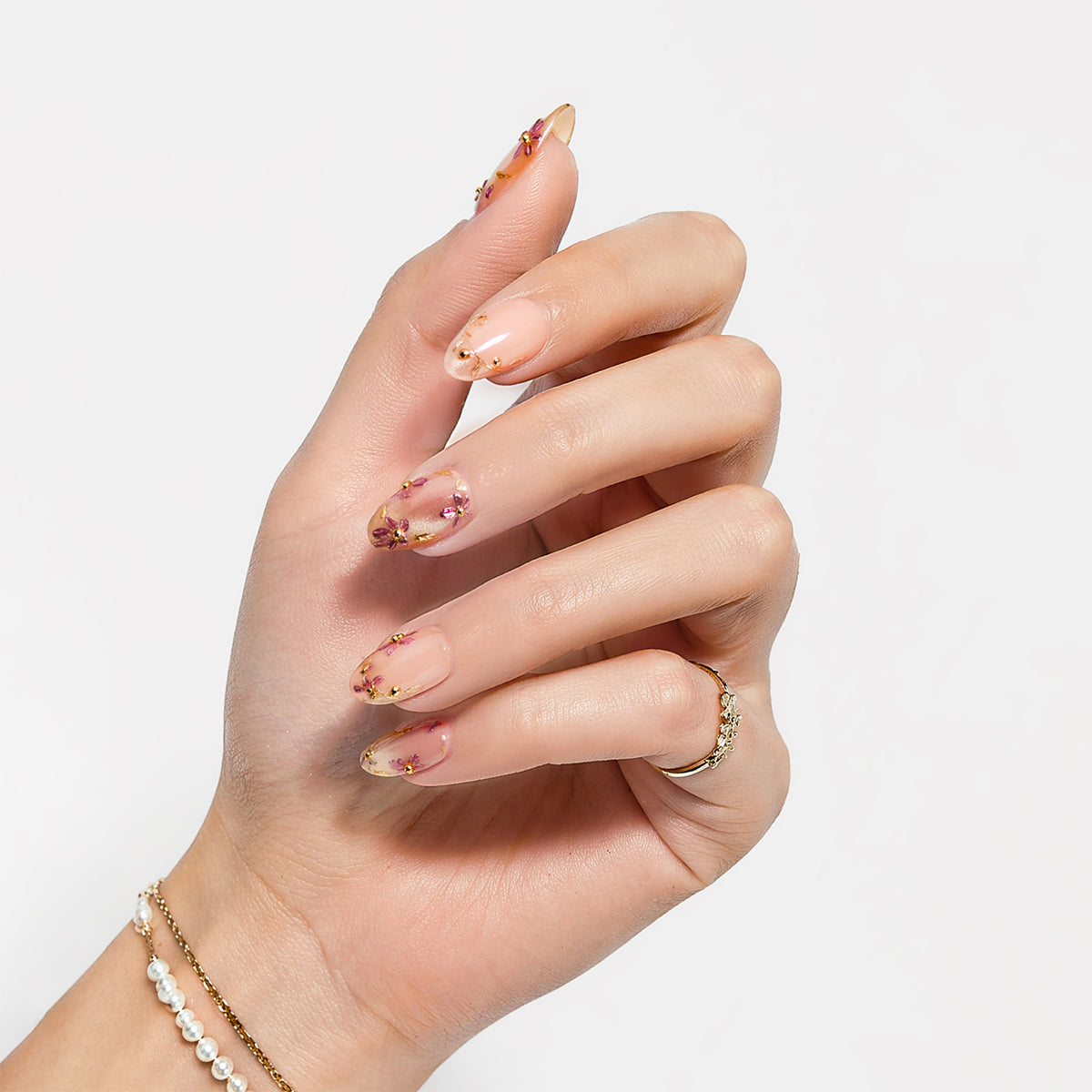 3D floral nail art design on pink gel press on nails