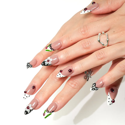 Close up of Ladybug Party 3D ladybug nail art press on nails
