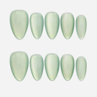 Jade Cream cat eye green press on nails by ROXORA