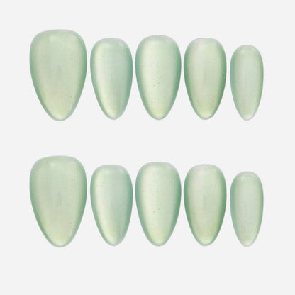 Jade Cream cat eye green press on nails by ROXORA